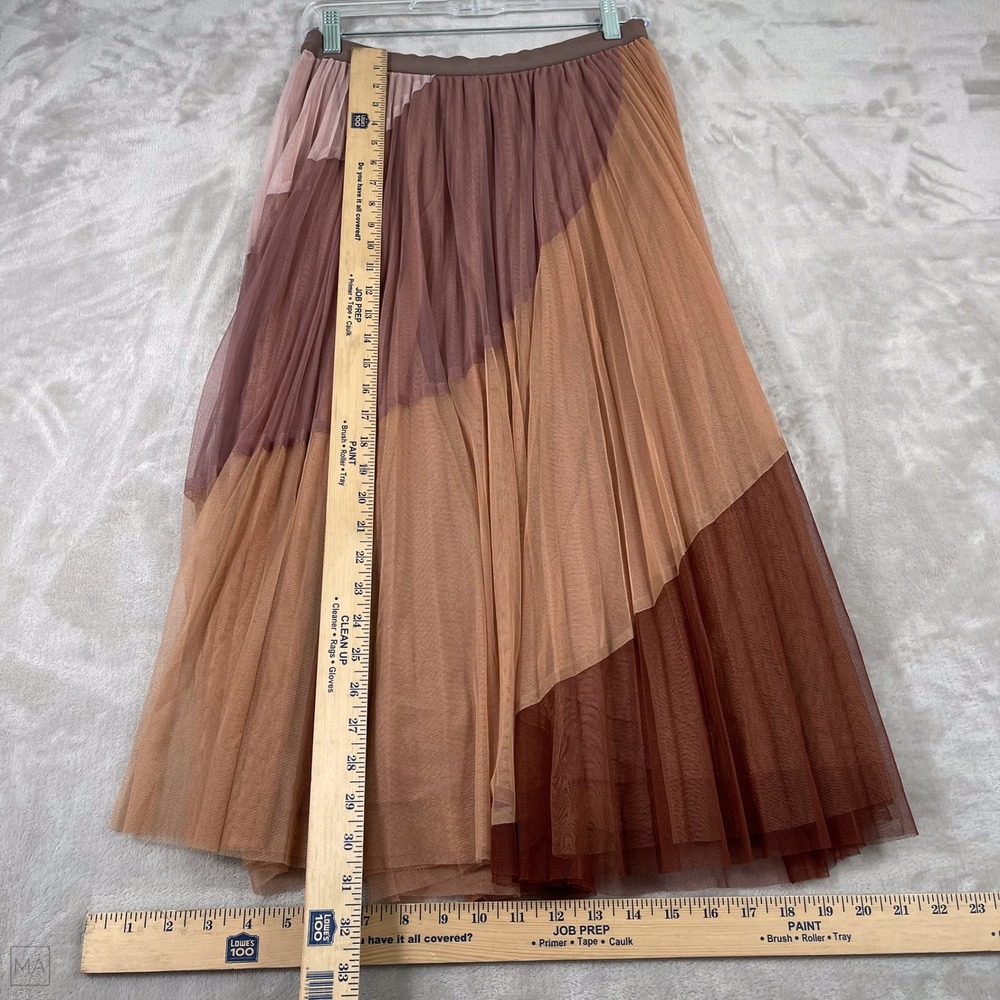 DR2 Women's Skirt Midi Neutral Coquette Tulle Fairy Pleated Feminine M Brown - Picture 4 of 6
